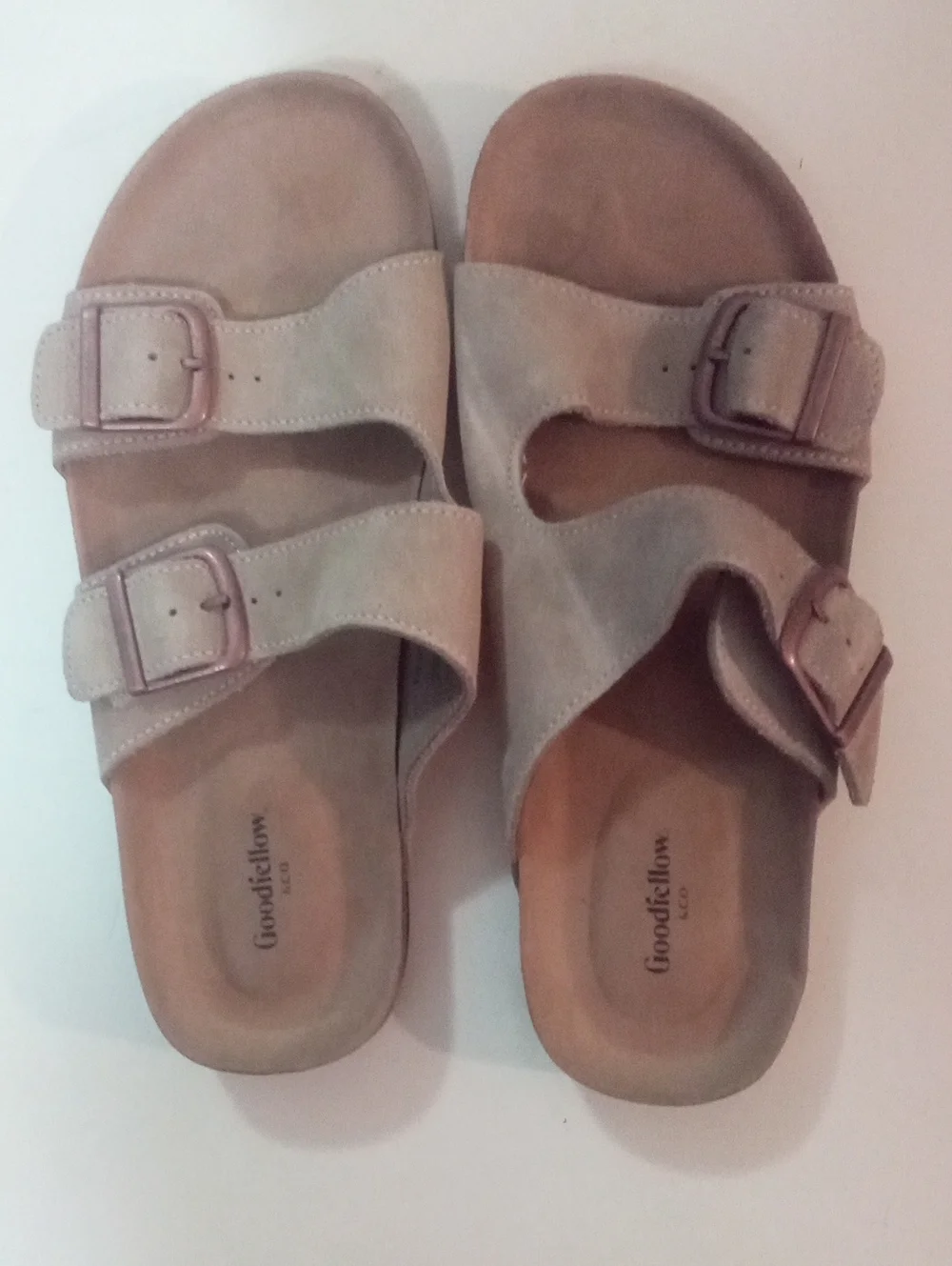 Goodfellow & Co. Suede Double Buckle Slide Sandals - Taupe Sz 9 New NWT $40 Saul